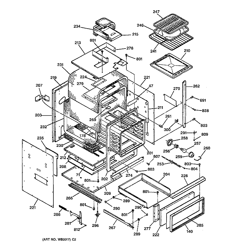 BODY PARTS Diagram and Parts List for JGRP17BEW2BB  General Electric Range