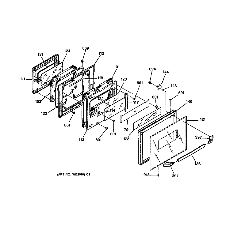 OVEN DOOR Diagram and Parts List for JGRP17BEW2BB  General Electric Range