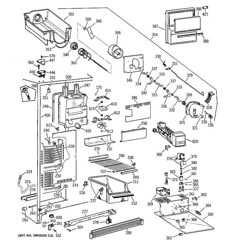FREEZER SECTION Diagram and Parts List for TFX25ZRBABB  General Electric Refrigerator