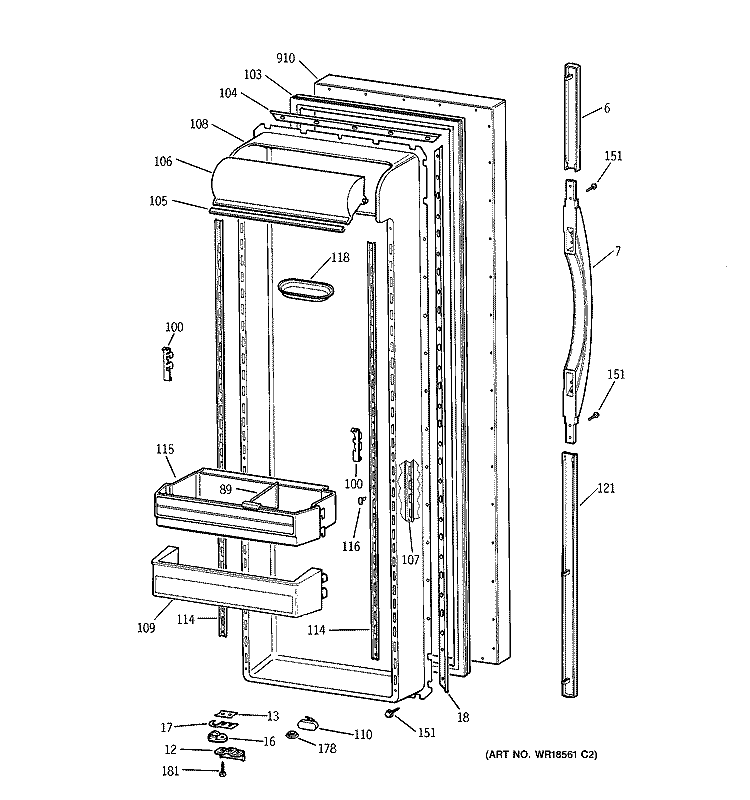 FRESH FOOD DOOR Diagram and Parts List for TFX27ZRBAAA  General Electric Refrigerator
