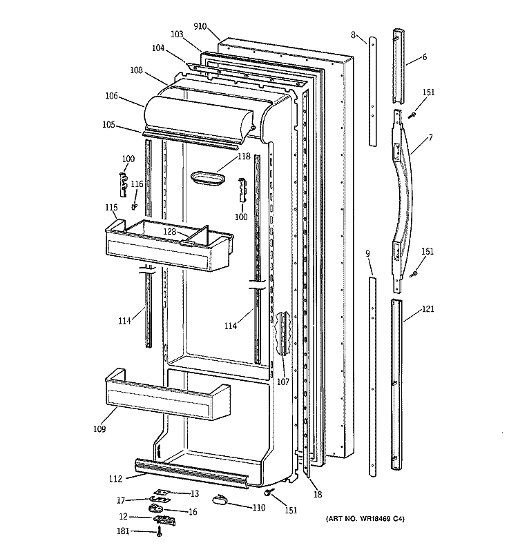 FRESH FOOD DOOR Diagram and Parts List for TFX25PPBAWW  General Electric Refrigerator
