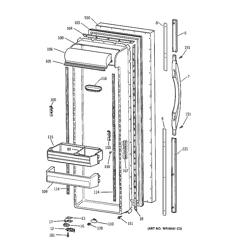 FRESH FOOD DOOR Diagram and Parts List for TFX27PPBAWW  General Electric Refrigerator