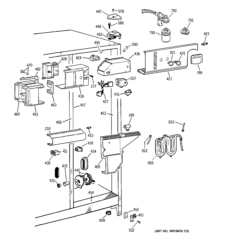 FRESH FOOD SECTION Diagram and Parts List for TFX27PPBAWW  General Electric Refrigerator