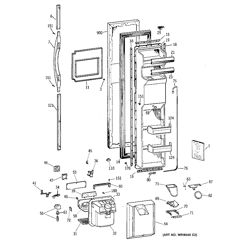 FREEZER DOOR Diagram and Parts List for TFX27ZPBAAA  General Electric Refrigerator