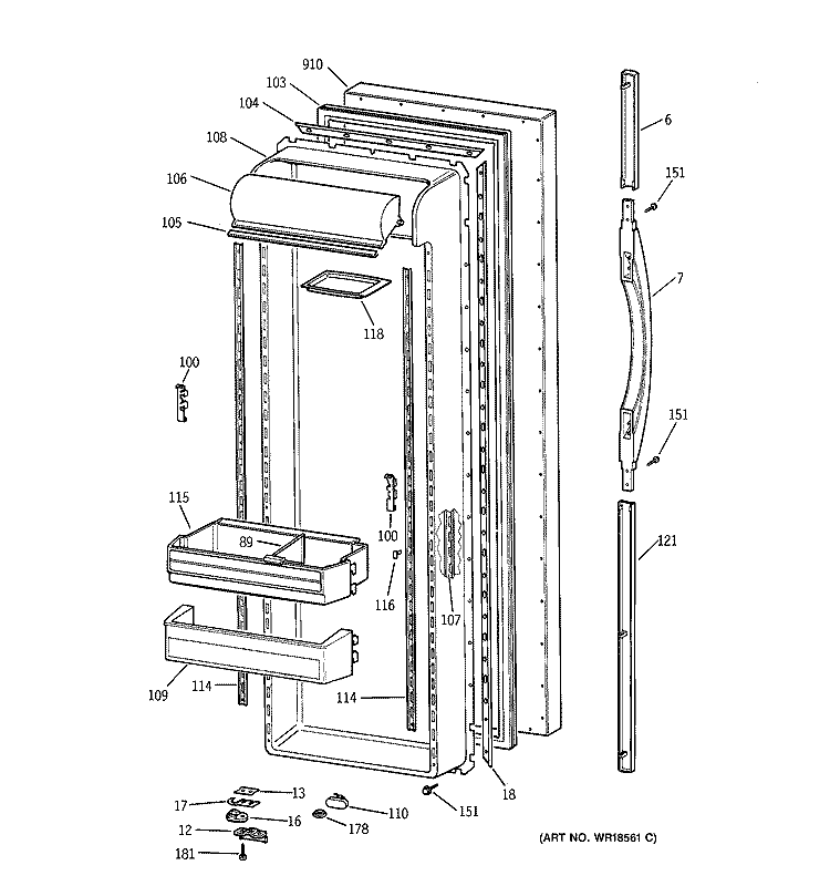 FRESH FOOD DOOR Diagram and Parts List for TFX27ZPBAAA  General Electric Refrigerator