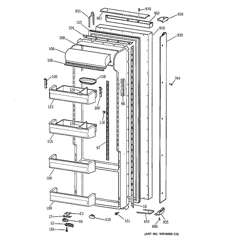 FRESH FOOD DOOR Diagram and Parts List for TPX21BRBAWW  General Electric Refrigerator