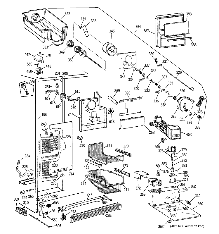 FREEZER SECTION Diagram and Parts List for TPX21BRBAWW  General Electric Refrigerator
