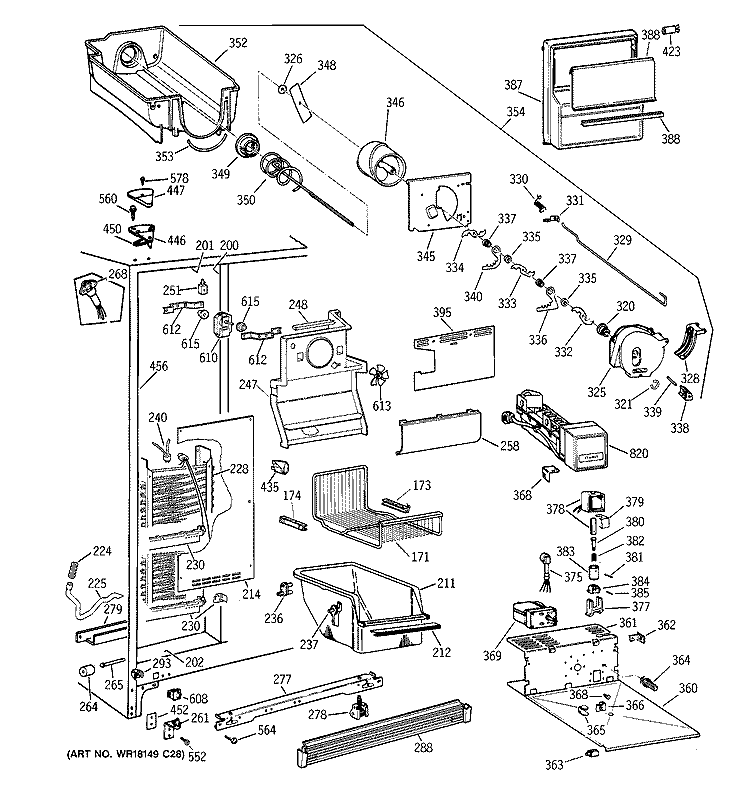 FREEZER SECTION Diagram and Parts List for TFX25VPAAWW  General Electric Refrigerator
