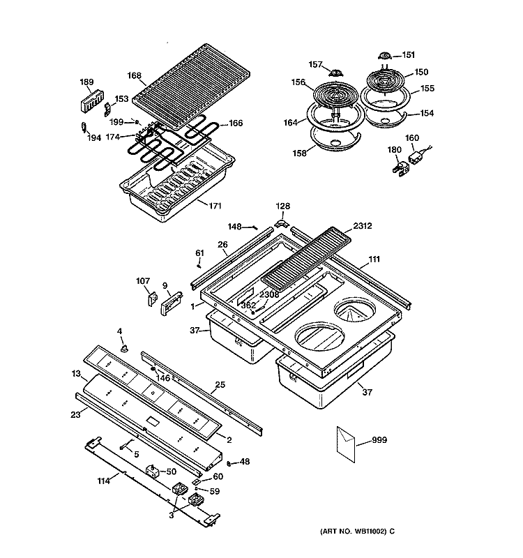 Section Diagram and Parts List for JP370B9K1  General Electric Cooktop