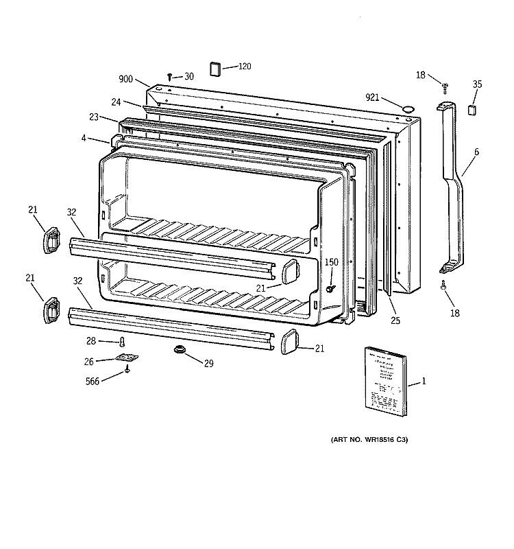 FREEZER DOOR Diagram and Parts List for TBG18IABGRWW  General Electric Refrigerator