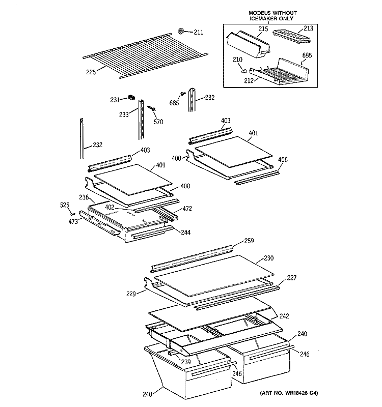 SHELF PARTS Diagram and Parts List for TBG18IABGRWW  General Electric Refrigerator