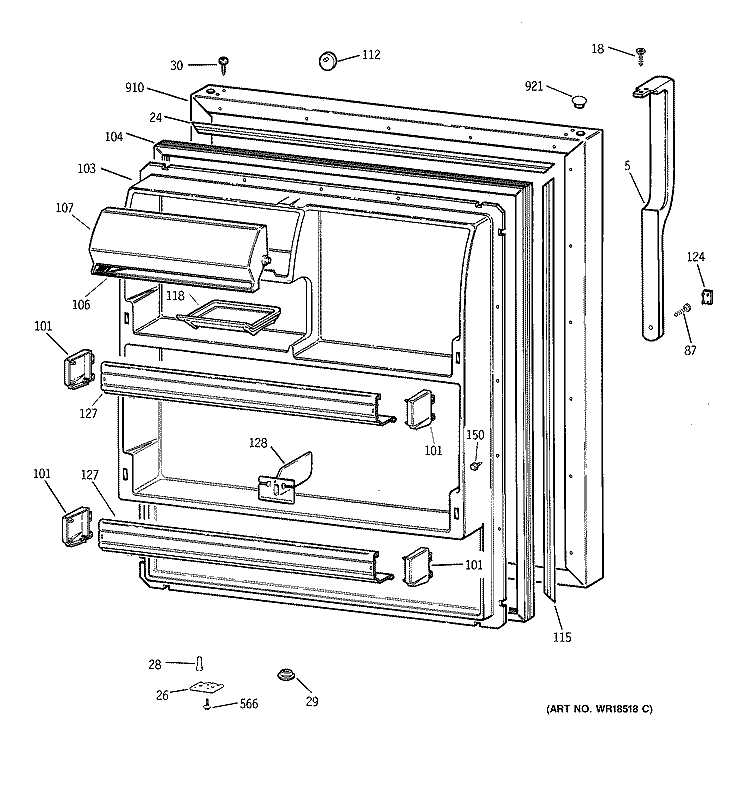 FRESH FOOD DOOR Diagram and Parts List for TBG18JABGRWW  General Electric Refrigerator