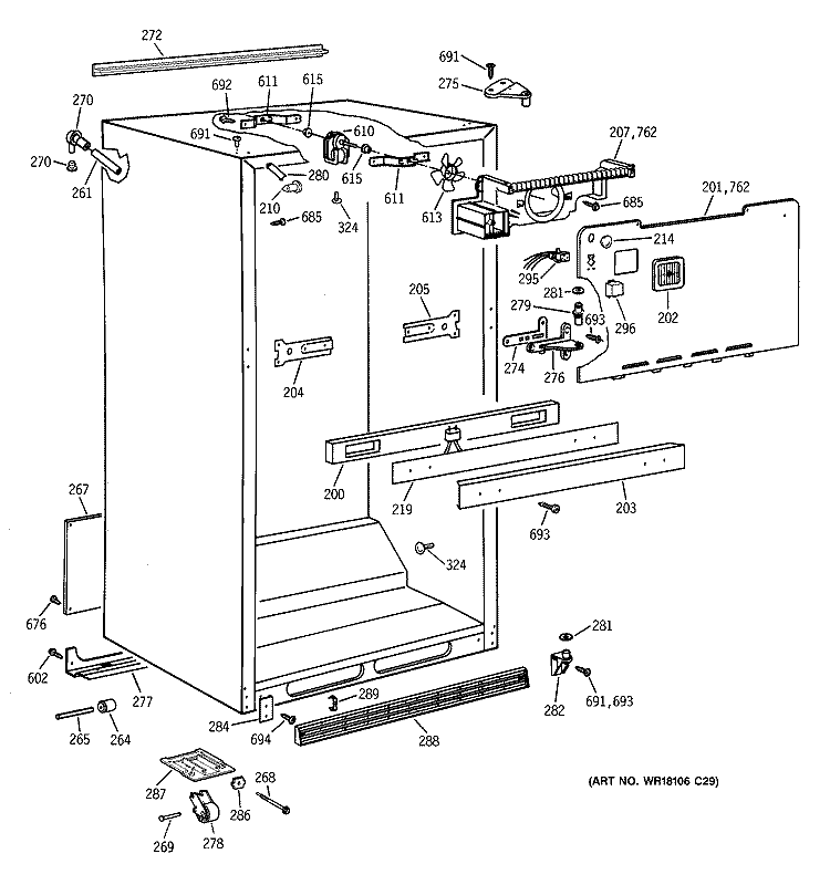 CABINET PARTS Diagram and Parts List for TBG18JABGRWW  General Electric Refrigerator