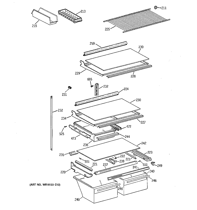 SHELF PARTS Diagram and Parts List for CTG21GABGRWW  Hotpoint Refrigerator
