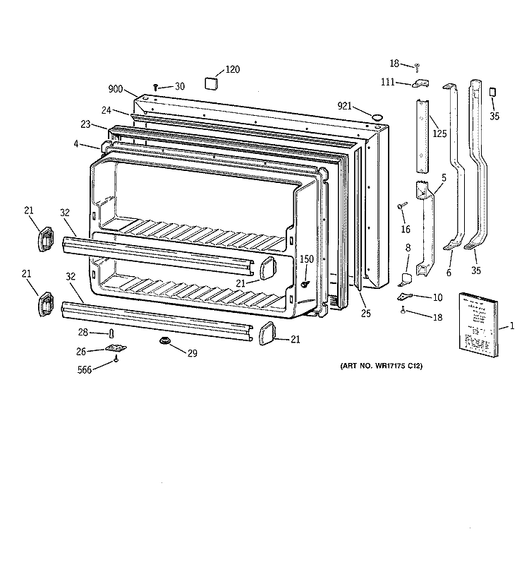 FREEZER DOOR Diagram and Parts List for CTG24GABGRWW  Hotpoint Refrigerator