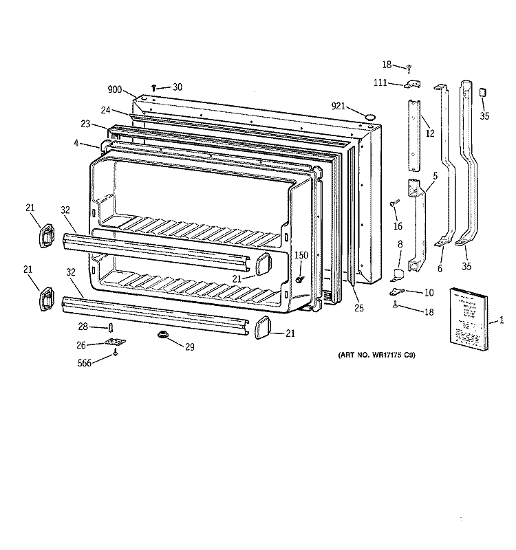 FREEZER DOOR Diagram and Parts List for CTT21GABGRAA  Hotpoint Refrigerator