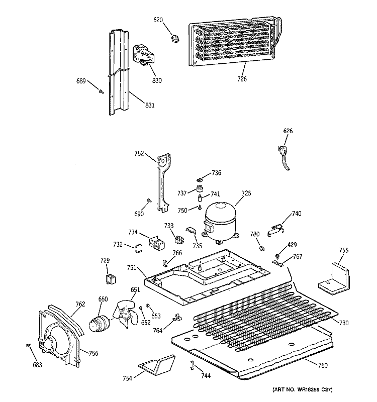 UNIT PARTS Diagram and Parts List for CTT21GABGRAA  Hotpoint Refrigerator