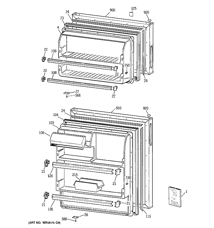 DOORS Diagram and Parts List for CTX16BYZFRWH  Hotpoint Refrigerator