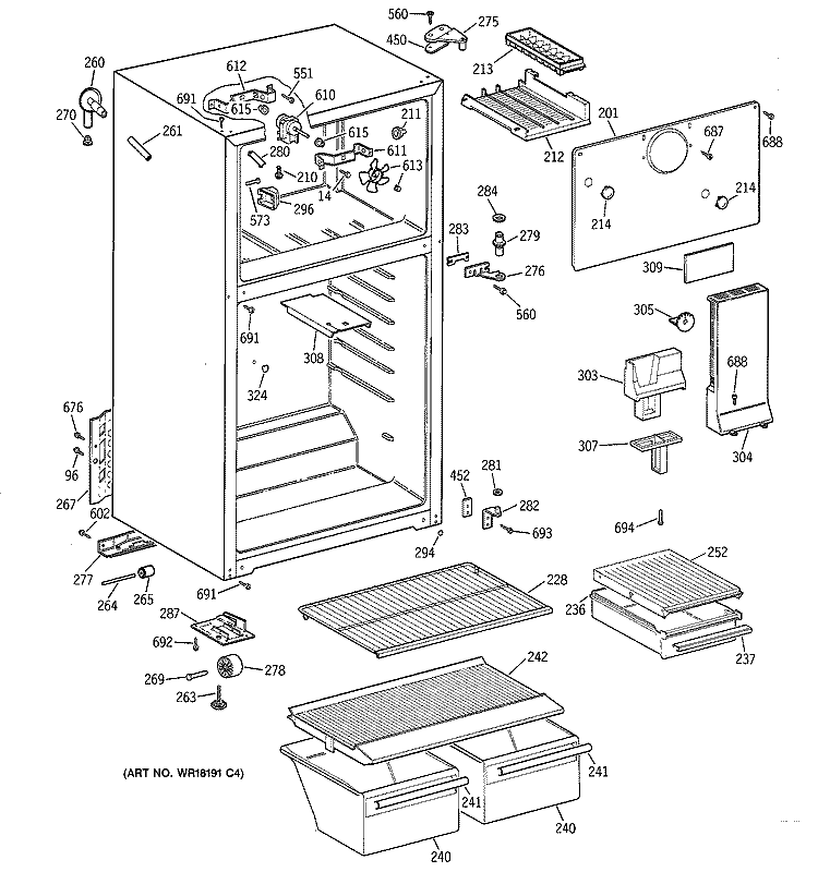 CABINET Diagram and Parts List for CTX16BYZFRWH  Hotpoint Refrigerator