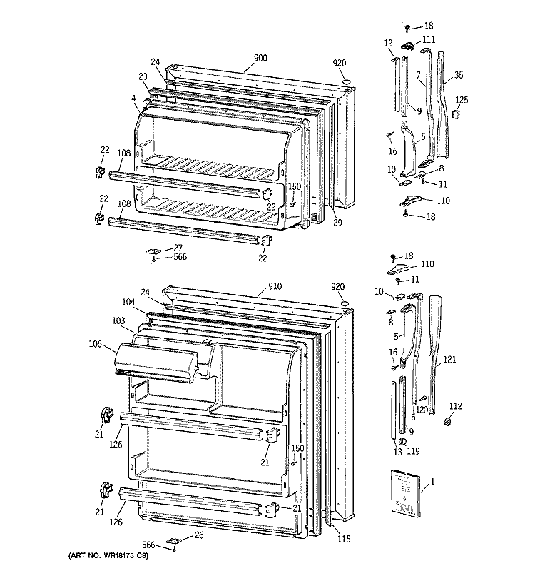DOORS Diagram and Parts List for CTX14CAZFLAD  Hotpoint Refrigerator