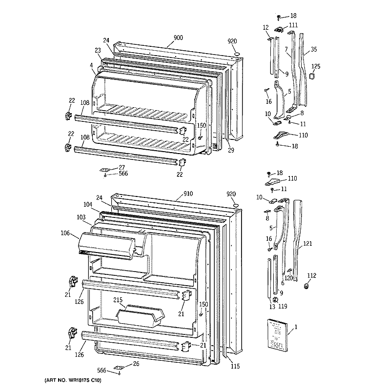 DOORS Diagram and Parts List for CTX14BAZFRWH  Hotpoint Refrigerator
