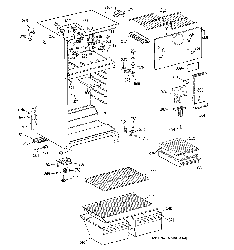 CABINET Diagram and Parts List for CTX14BAZFRWH  Hotpoint Refrigerator