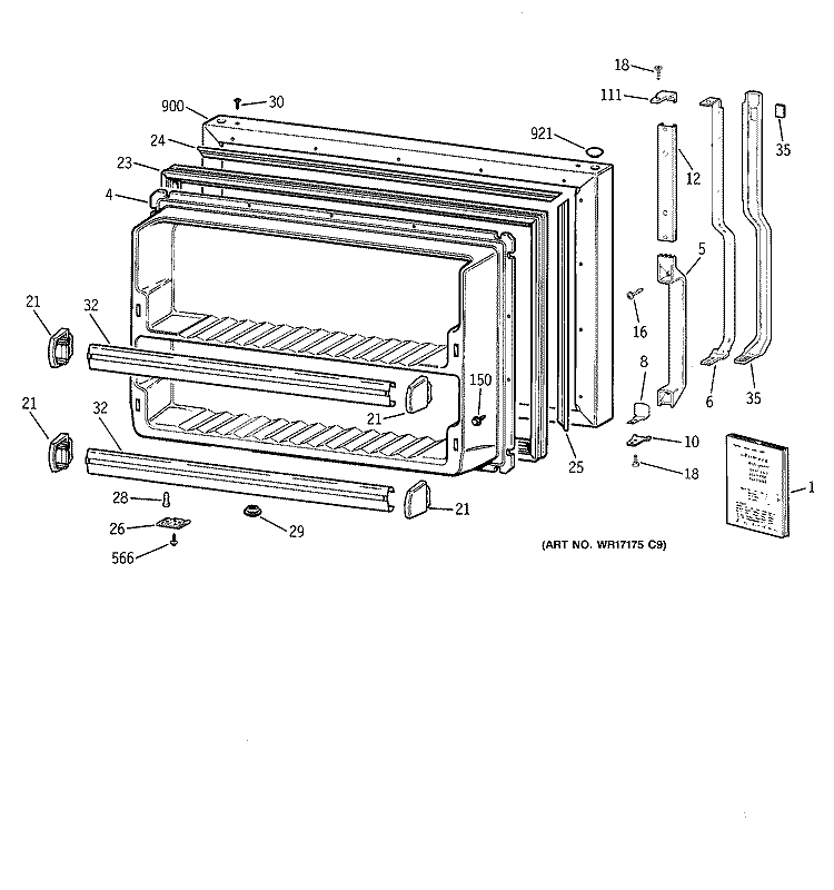 FREEZER DOOR Diagram and Parts List for CTX18BABBRWW  Hotpoint Refrigerator