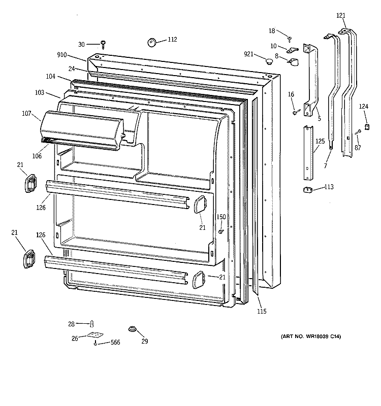FRESH FOOD DOOR Diagram and Parts List for CTX18BABBRWW  Hotpoint Refrigerator