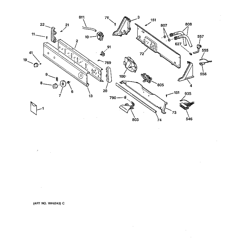 CONTROLS & BACKSPLASH Diagram and Parts List for VBXR1060V1AA  Hotpoint Washer