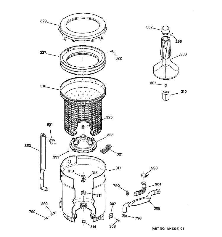 TUB, BASKET & AGITATOR Diagram and Parts List for VBSR2060V1AA  Hotpoint Washer