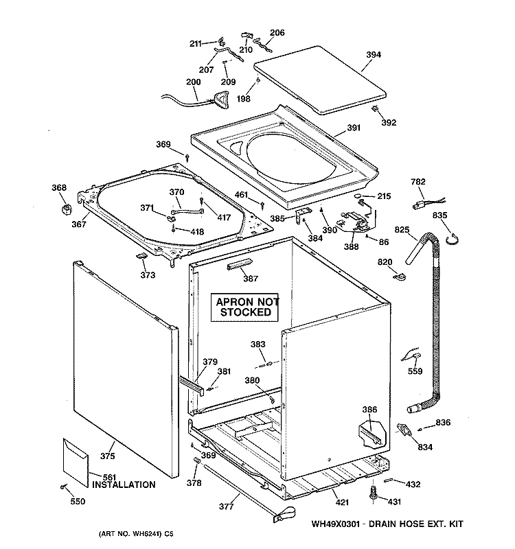 CABINET, COVER & FRONT PANEL Diagram and Parts List for VWSR4100V1AA  Hotpoint Washer