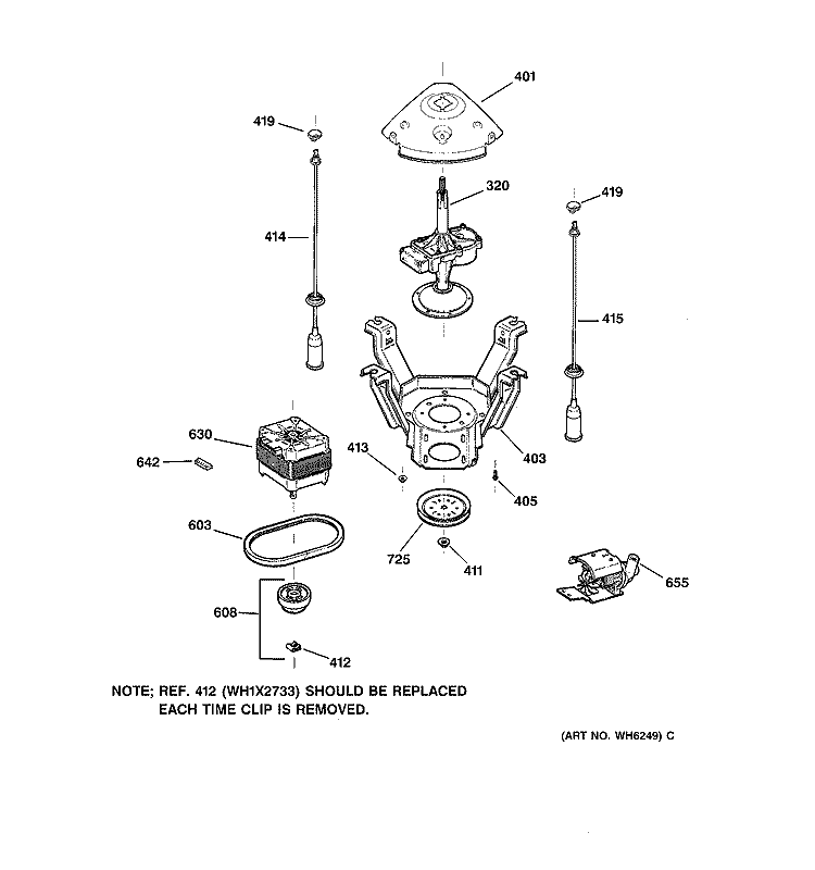 SUSPENSION, PUMP & DRIVE COMPONENTS Diagram and Parts List for VWSR4100V1AA  Hotpoint Washer