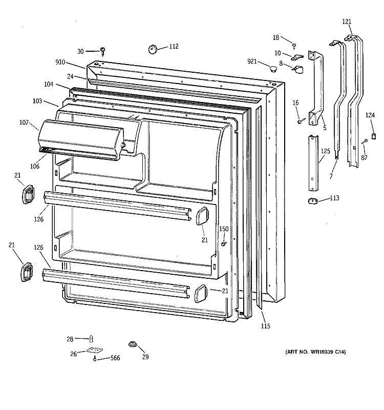 FRESH FOOD DOOR Diagram and Parts List for CTX18DABARWW  Hotpoint Refrigerator