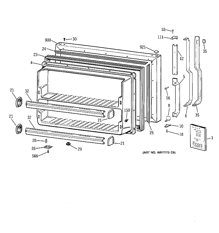 FREEZER DOOR Diagram and Parts List for CTX18DABBRAA  Hotpoint Refrigerator