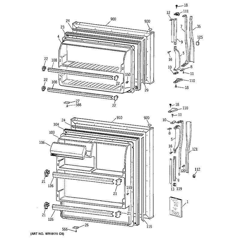 DOORS Diagram and Parts List for CTX16CAZGRAD  Hotpoint Refrigerator
