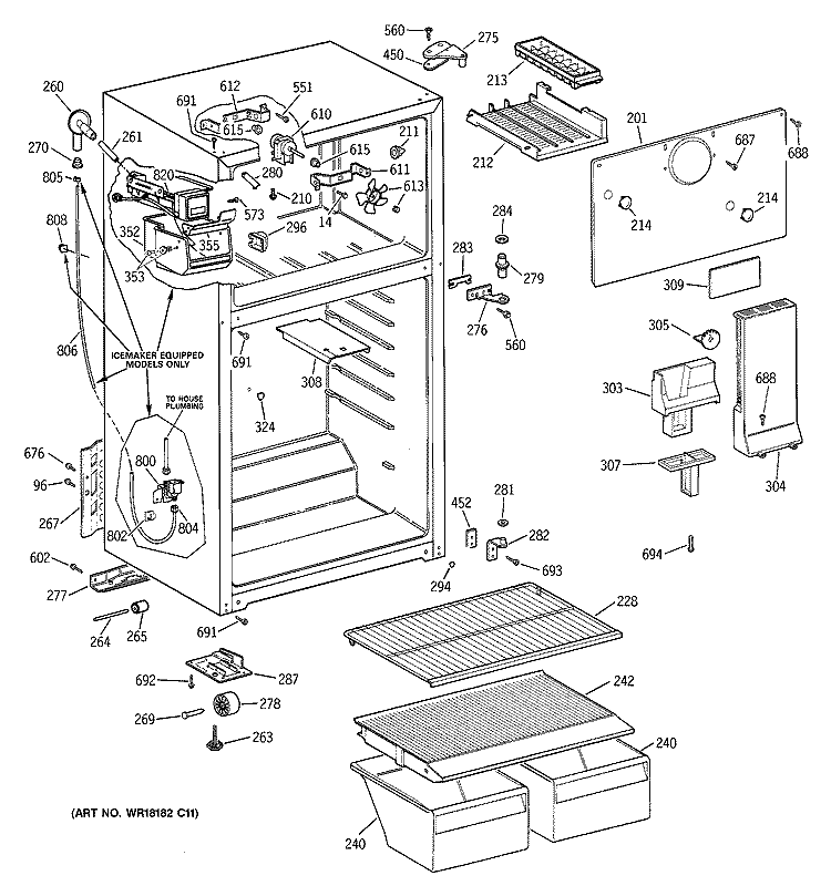 CABINET Diagram and Parts List for CTX14CIBBRWW  Hotpoint Refrigerator