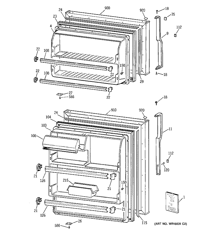 DOORS Diagram and Parts List for CTX16WIBBRWW  Hotpoint Refrigerator