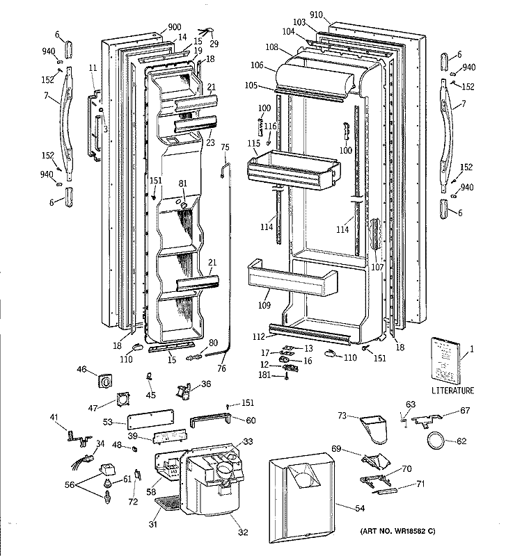 DOORS Diagram and Parts List for CSX25GRBAWW  Hotpoint Refrigerator