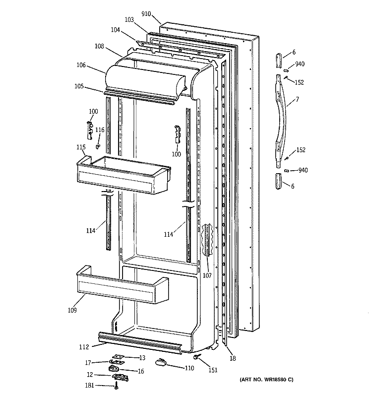 FRESH FOOD DOOR Diagram and Parts List for CSX25DPBAAA  Hotpoint Refrigerator