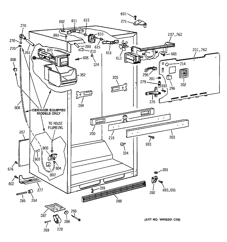 CABINET PARTS Diagram and Parts List for MTX18GABBRWW  General Electric Refrigerator