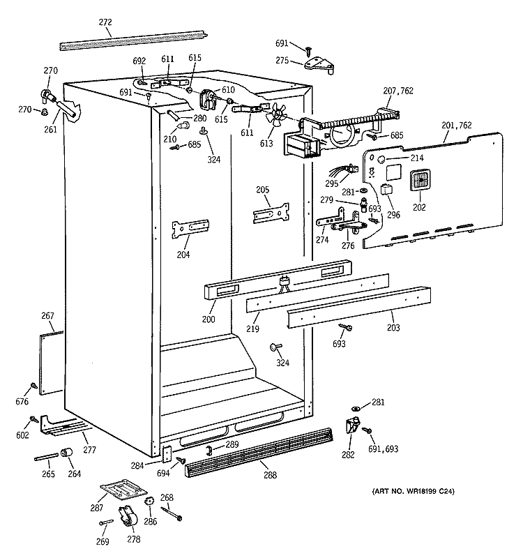 CABINET Diagram and Parts List for MTG18GABGRWW  General Electric Refrigerator