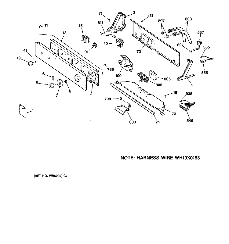 CONTROLS & BACKSPLASH Diagram and Parts List for YISR208DTAWW  General Electric Washer