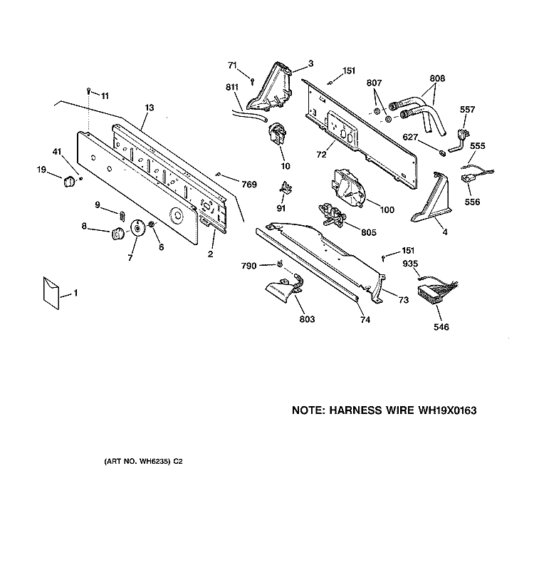 CONTROLS & BACKSPLASH Diagram and Parts List for YIXR1060TAAA  General Electric Washer