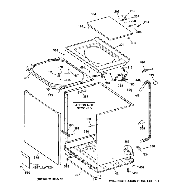 CABINET, COVER & FRONT PANEL Diagram and Parts List for YIXR1060TAAA  General Electric Washer