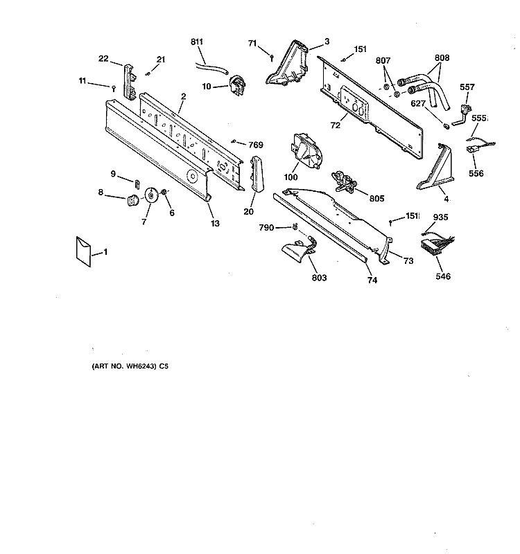 CONTROLS & BACKSPLASH Diagram and Parts List for YLXR1020TAWB  General Electric Washer