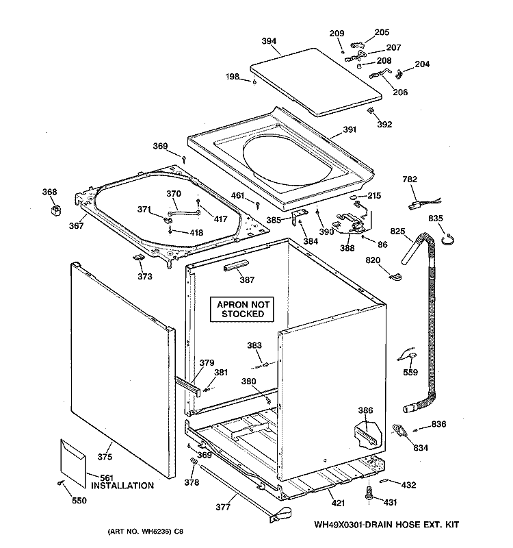 CABINET, COVER & FRONT PANEL Diagram and Parts List for YVXR1040V1WW  General Electric Washer