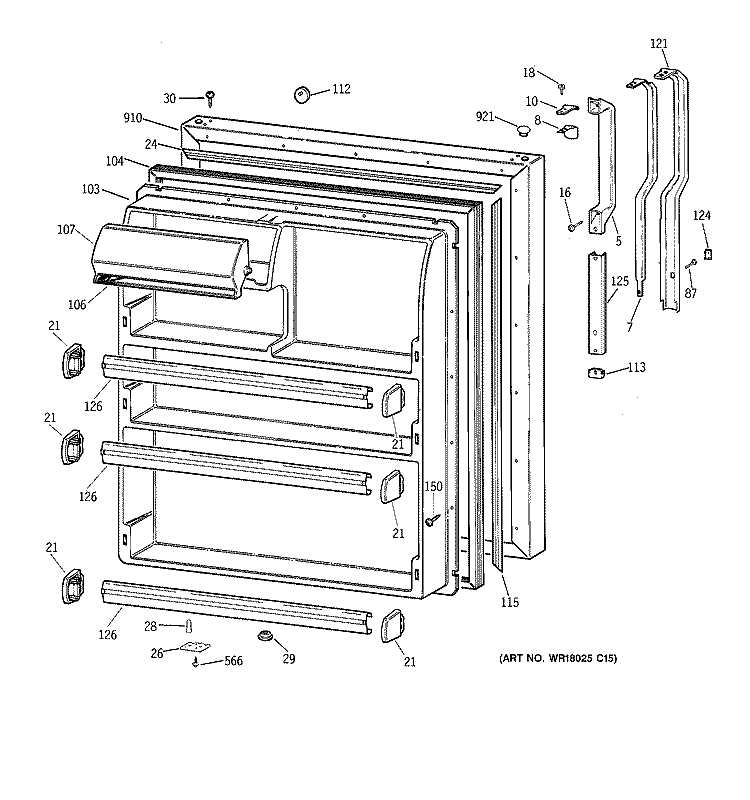 FRESH FOOD DOOR Diagram and Parts List for MTX21DABBRAA  General Electric Refrigerator