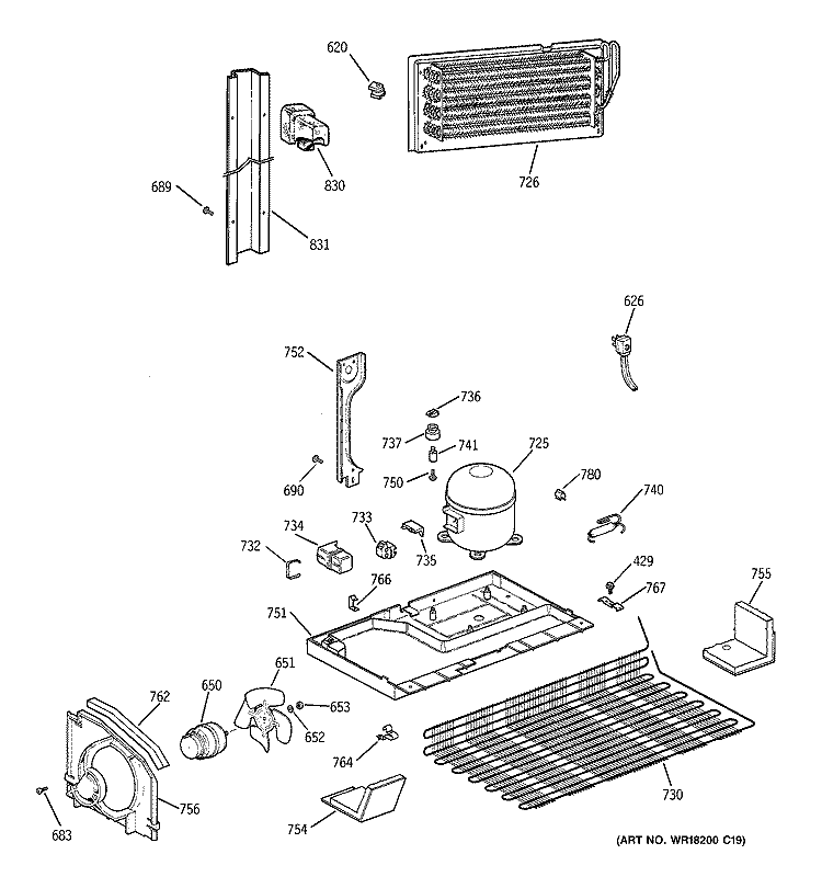 UNIT PARTS Diagram and Parts List for MTX21DABBRAA  General Electric Refrigerator