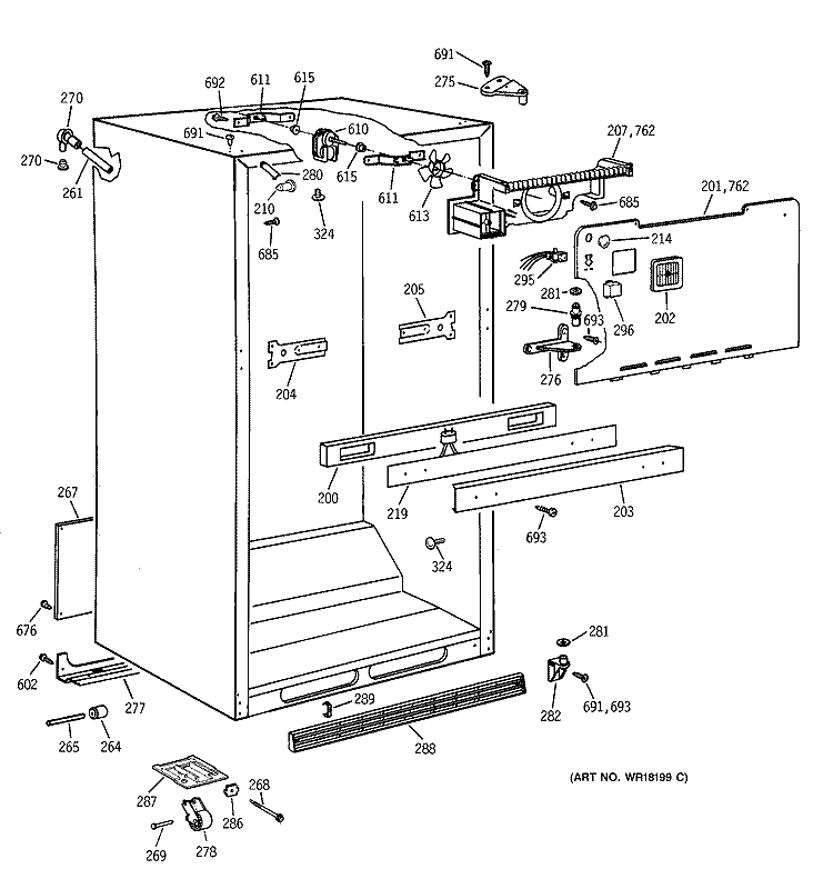 CABINET PARTS Diagram and Parts List for MTX18EABARAA  General Electric Refrigerator