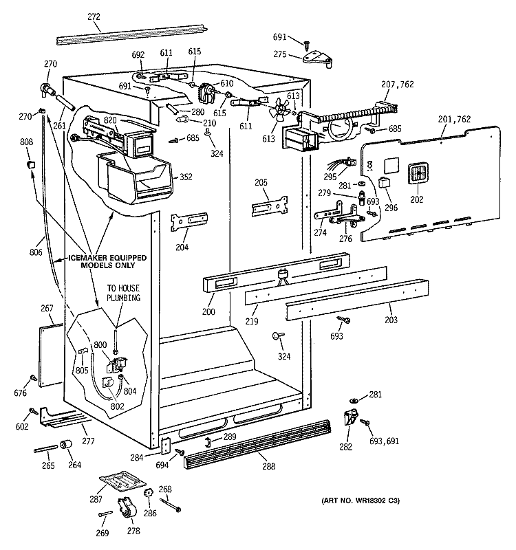 CABINET PARTS Diagram and Parts List for MTI18GIBGRWW  General Electric Refrigerator